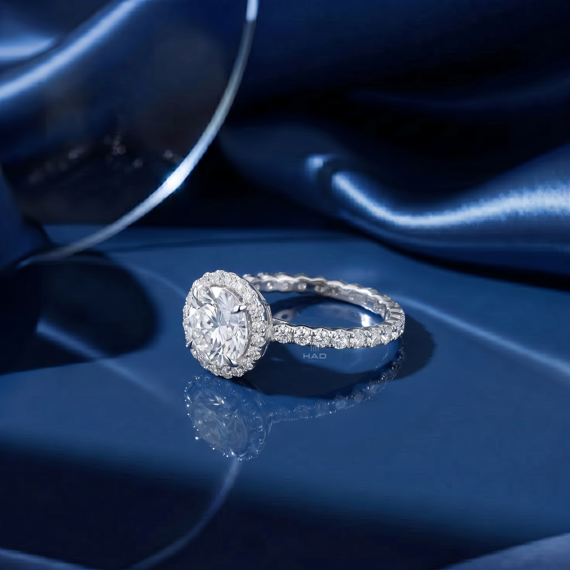 Round Brilliant Cut Lab Diamond Halo Engagement Ring with Eternity Band