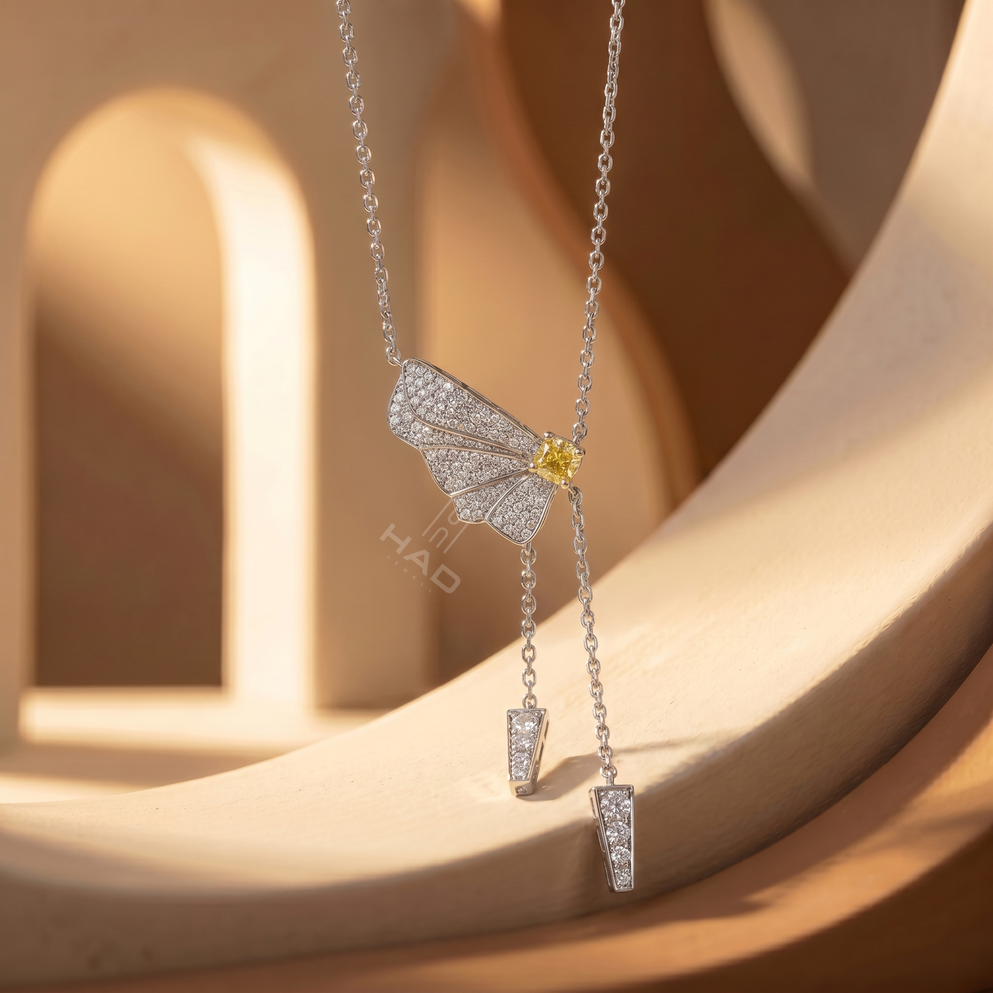 Yellow Cushion Diamond Pendant with Chain Necklace