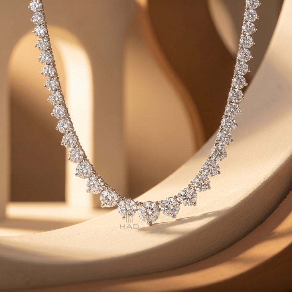 Lab Grown Diamond Round Shape Tennis Necklace