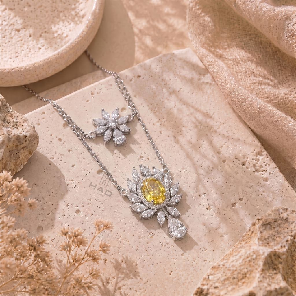 Yellow Oval Diamond Pendant with Chain Necklace