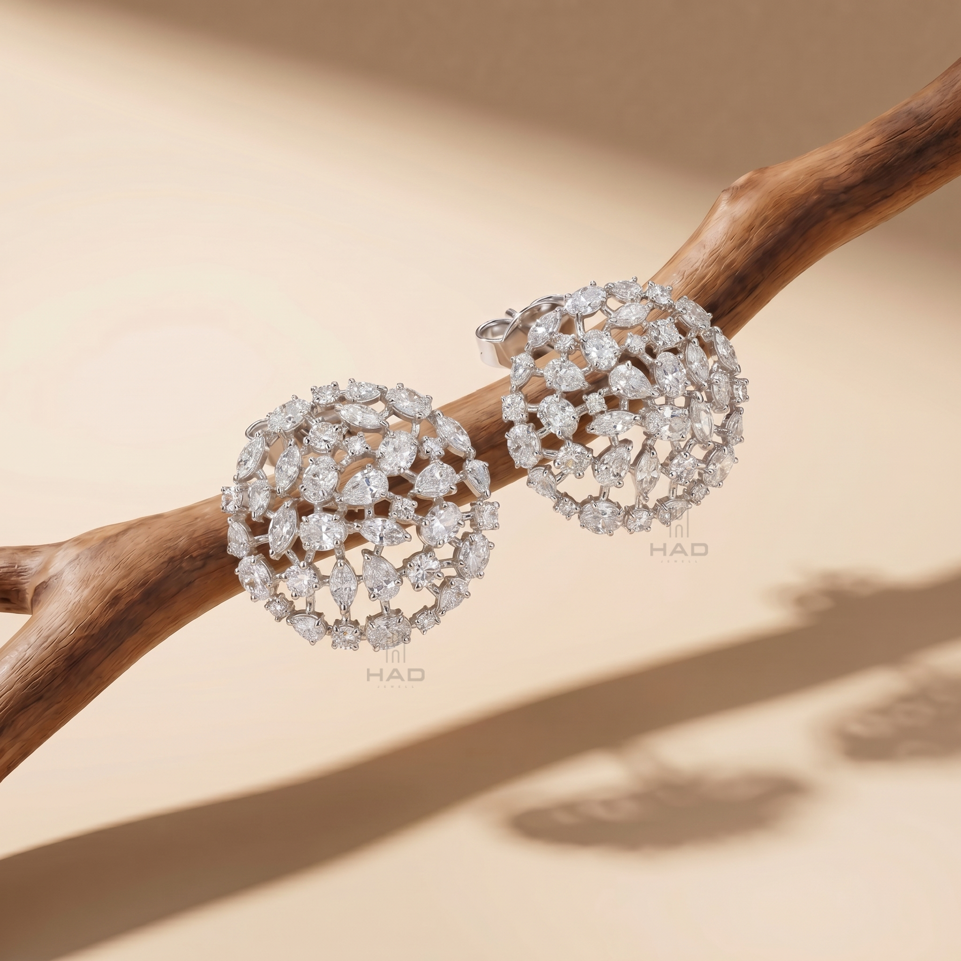 Mixed Cut Lab Diamond Geometric Disc Cluster Stud Earrings