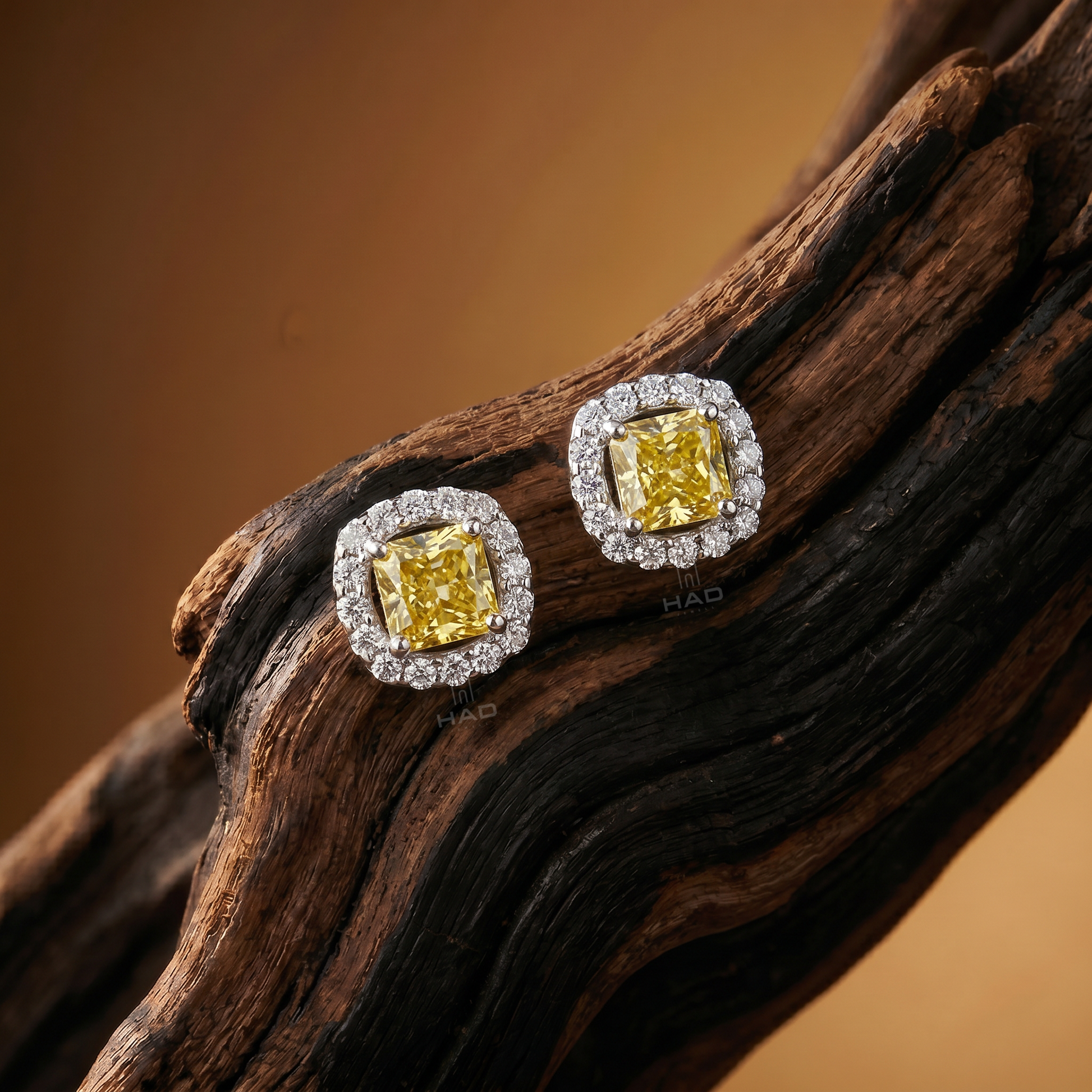 Canary Yellow Cushion Lab Diamond Pave Halo Stud Earrings