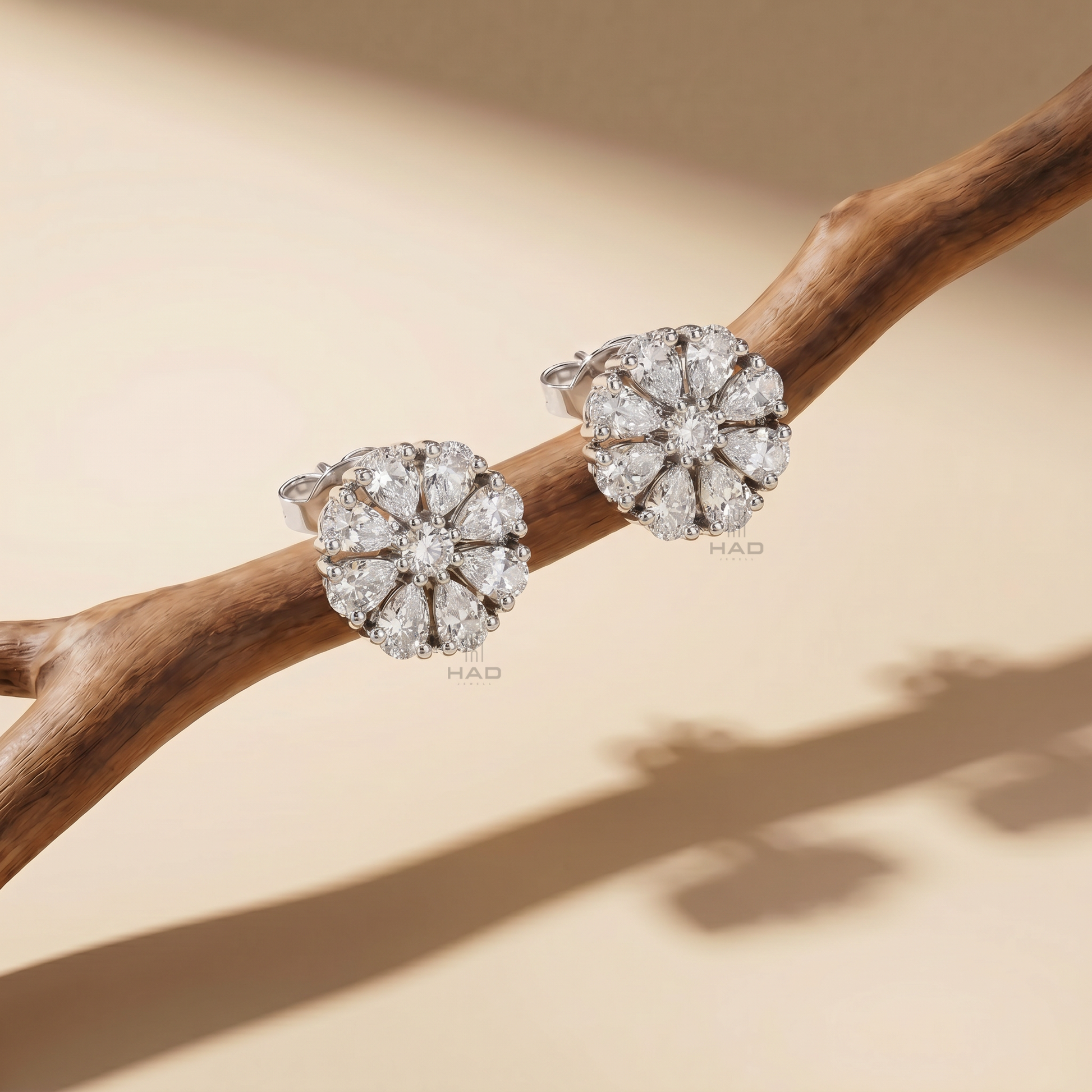 Pear Cut Lab Diamond Flower Rosette Cluster Stud Earrings