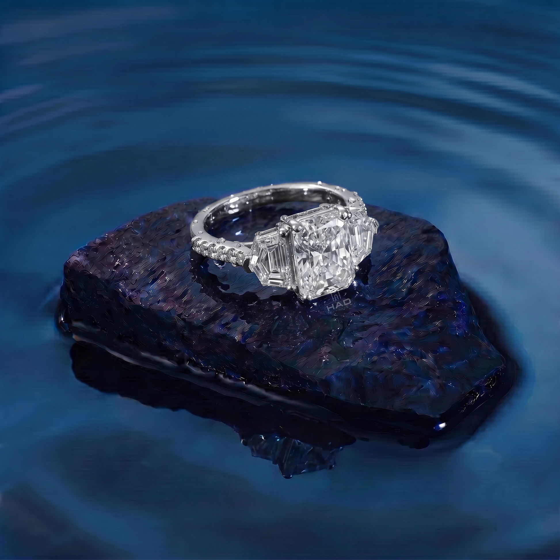 Radiant Cut Three Stone Style Engagement Ring