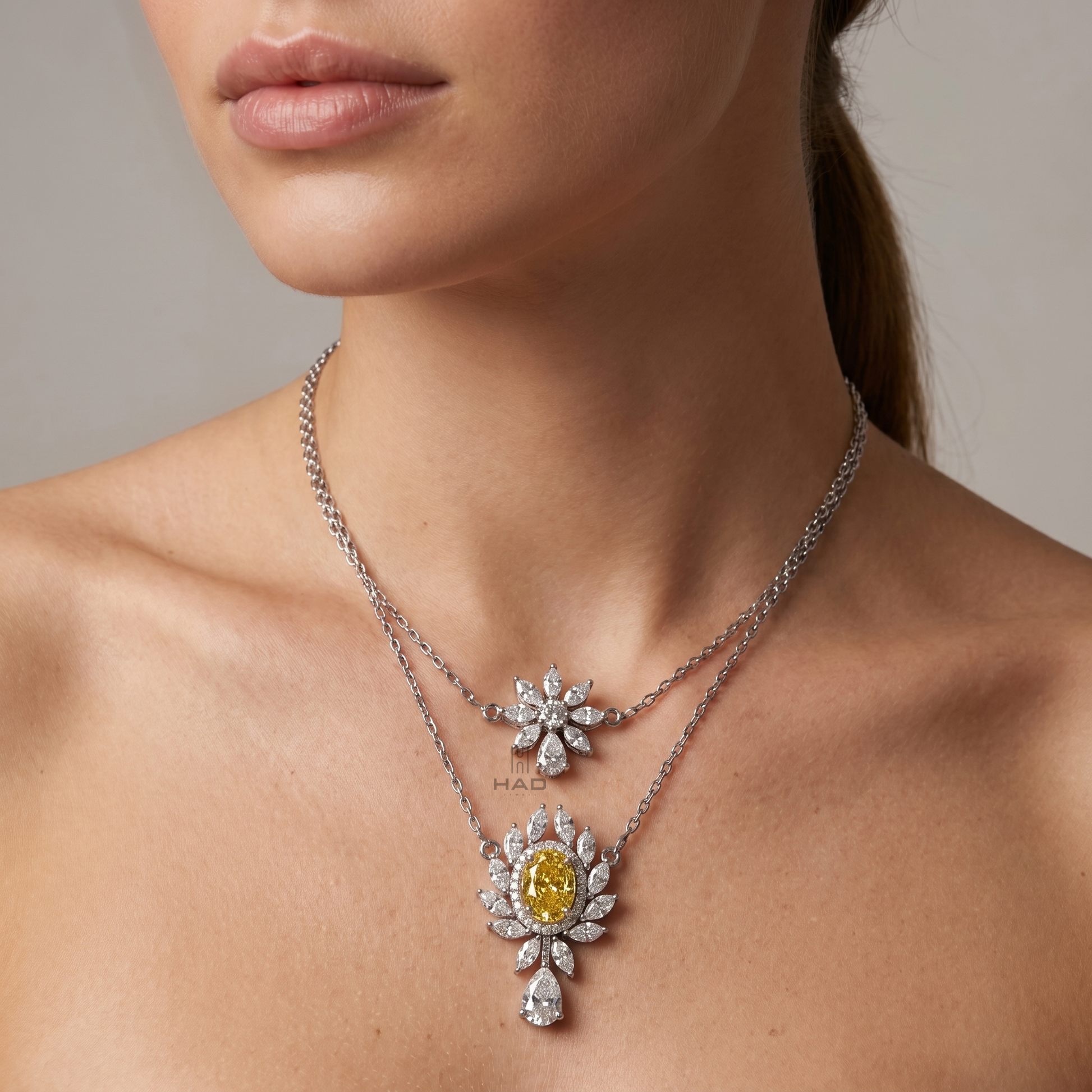 Yellow Oval Diamond Pendant with Chain Necklace