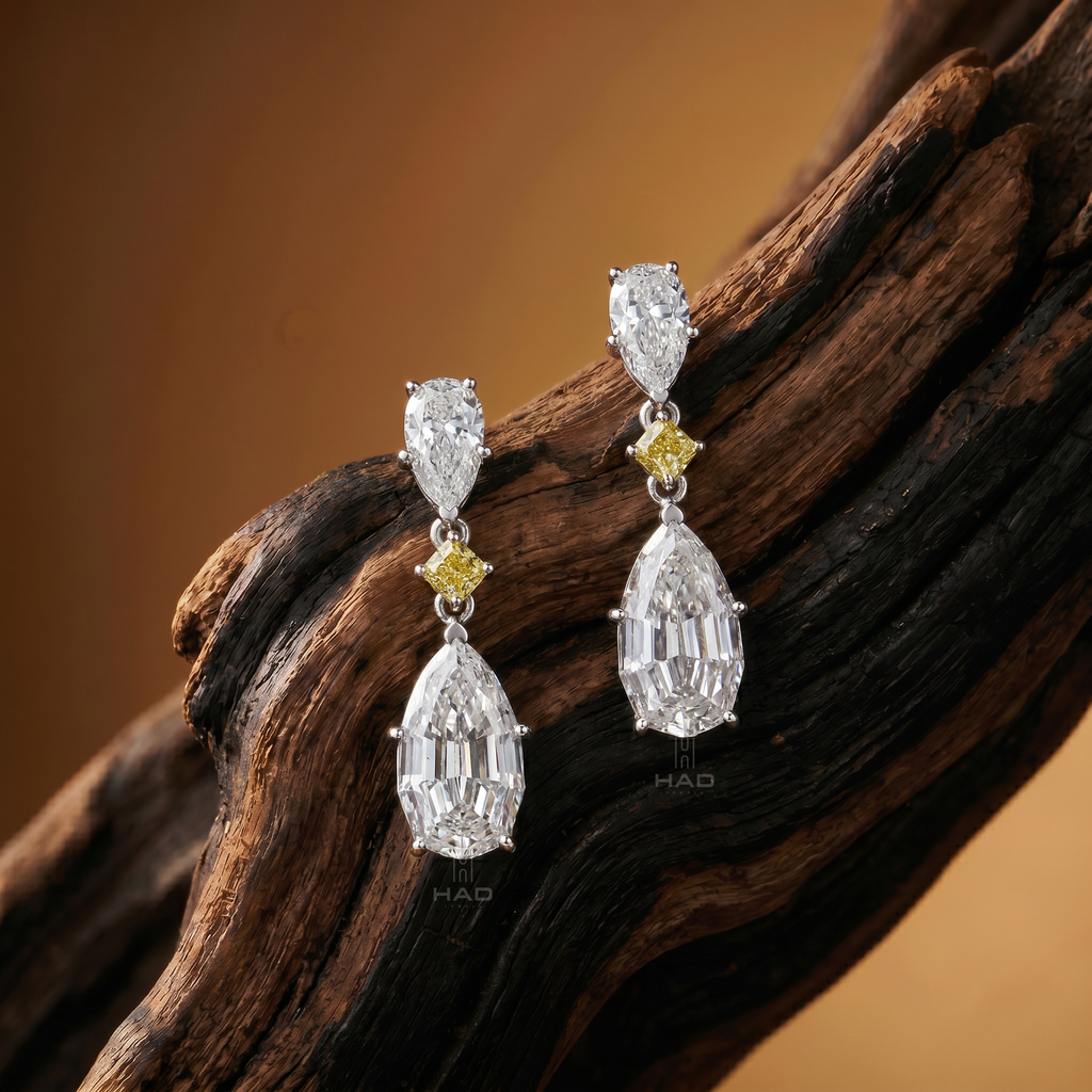 Double Pear Lab Grown Diamond Earrings with Yellow Round Link