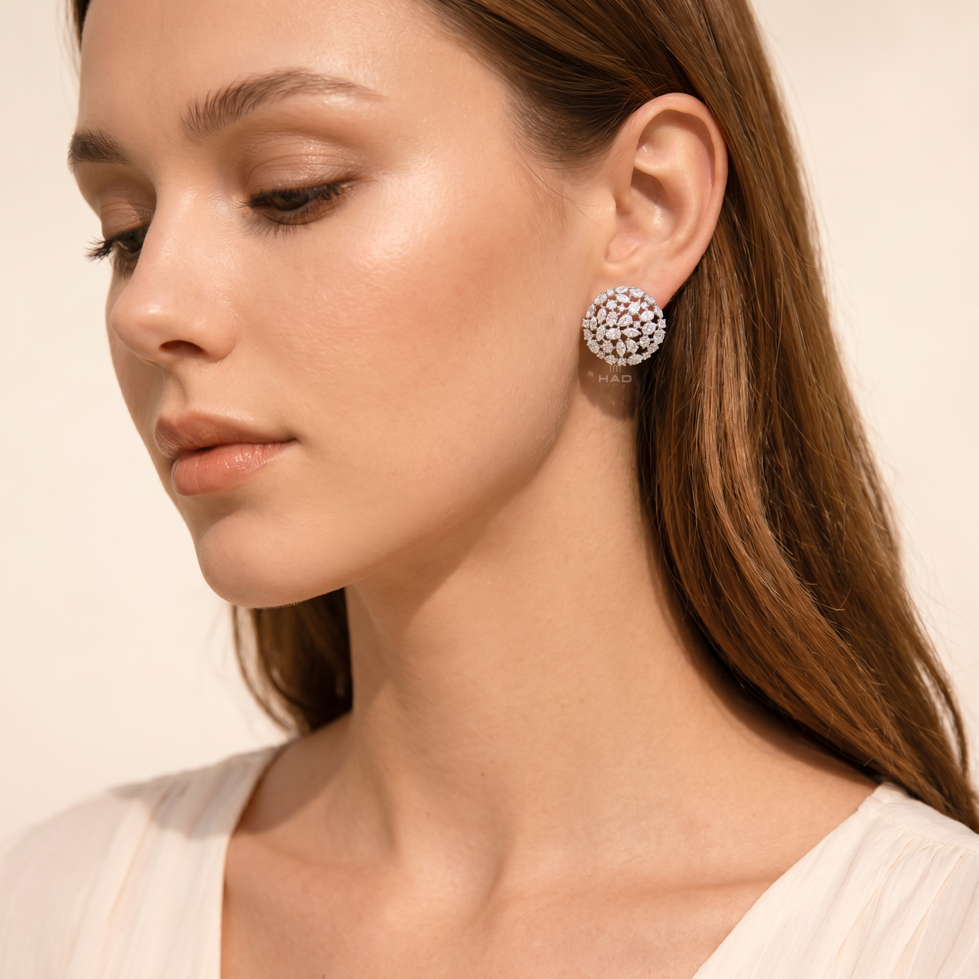 Mixed Cut Lab Diamond Geometric Disc Cluster Stud Earrings