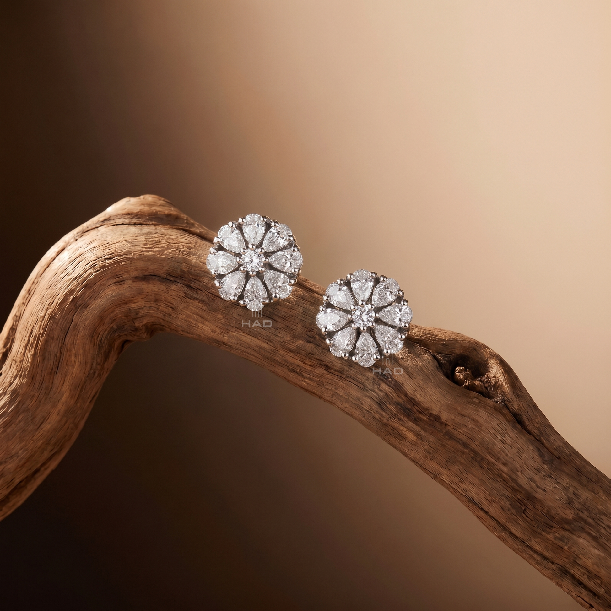 Pear Cut Lab Diamond Flower Rosette Cluster Stud Earrings