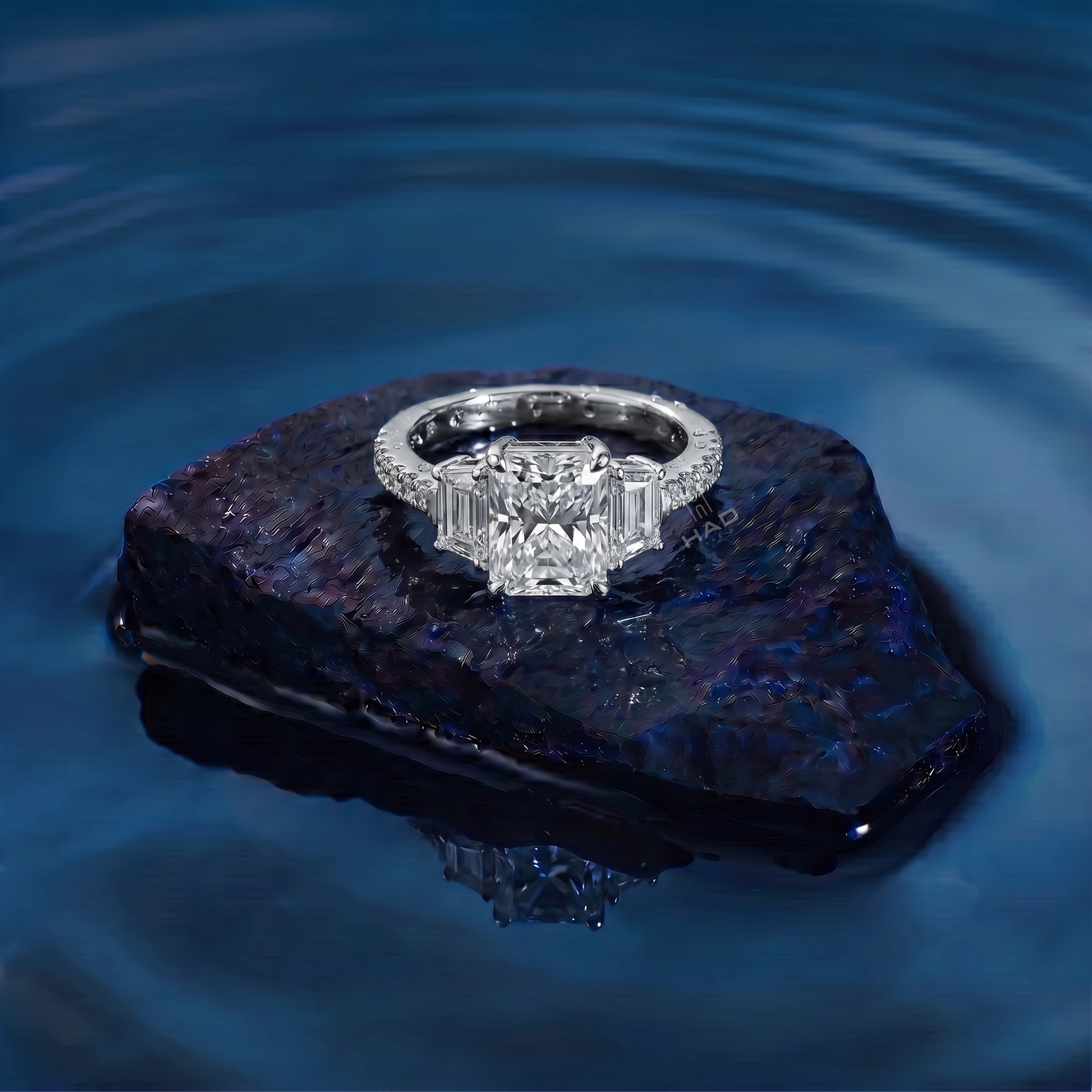 Radiant Cut Three Stone Style Engagement Ring