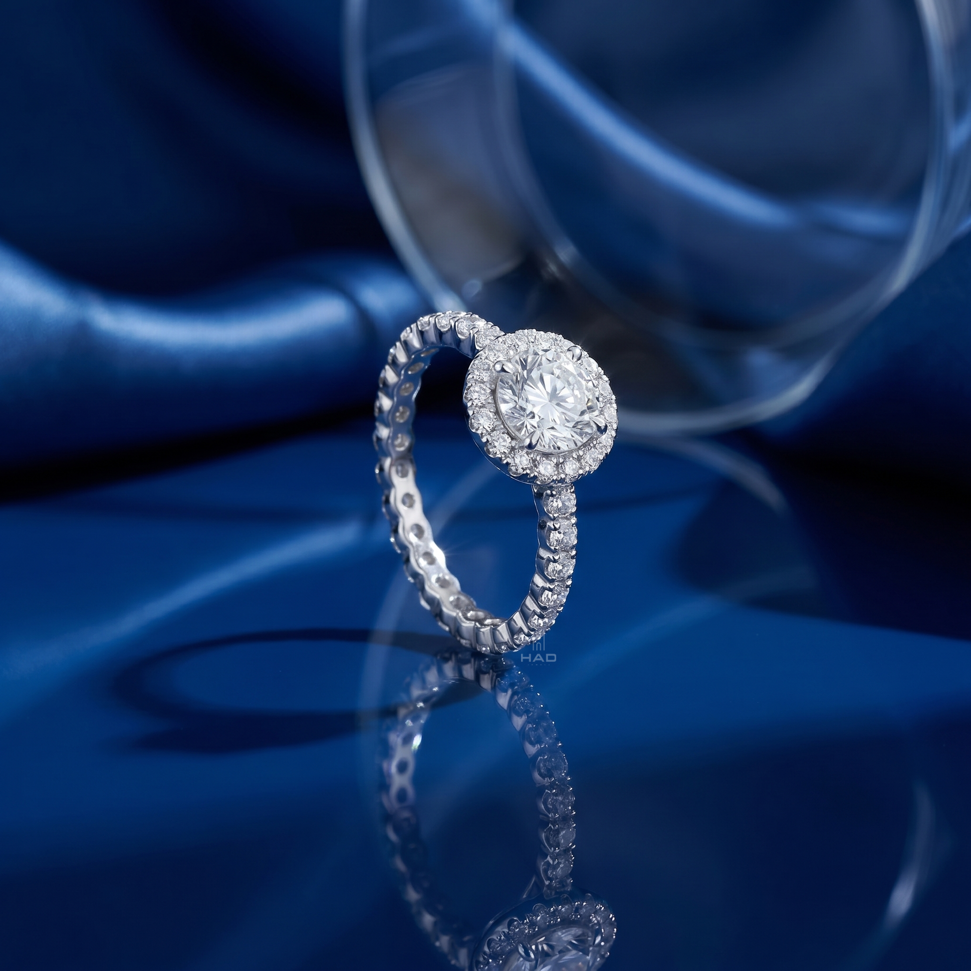 Round Brilliant Cut Lab Diamond Halo Engagement Ring with Eternity Band