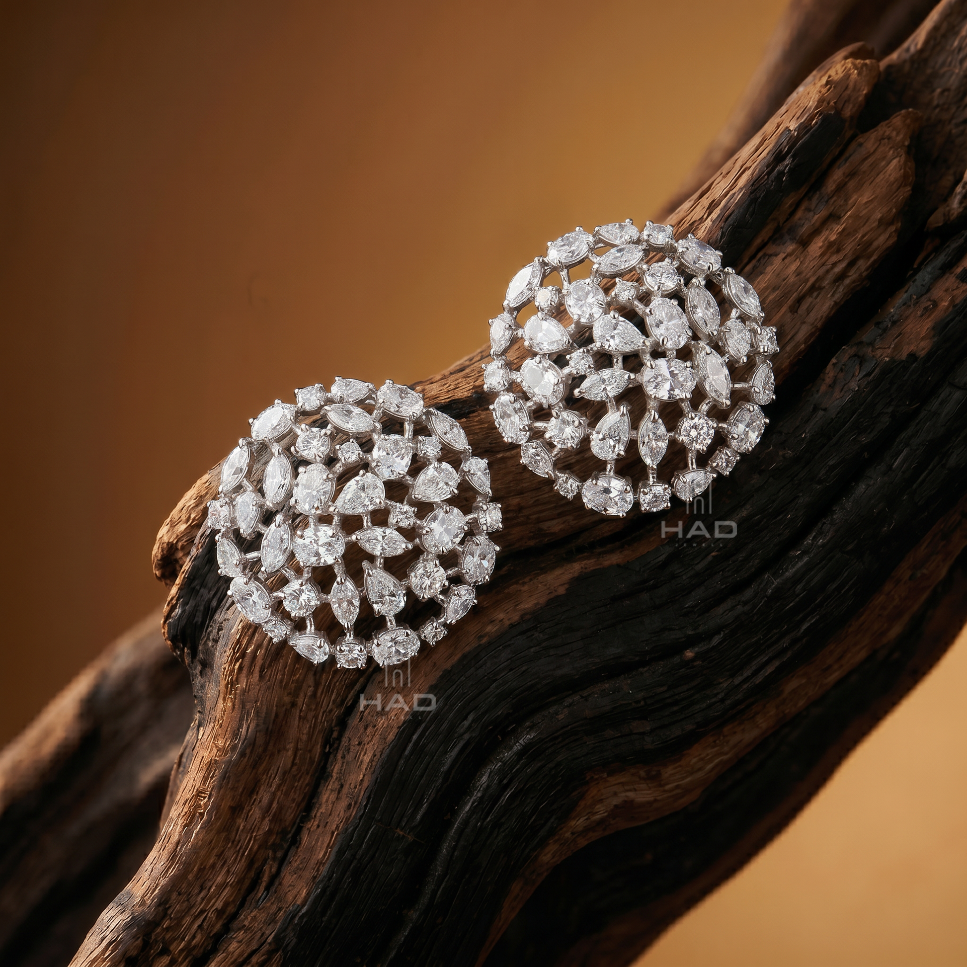 Mixed Cut Lab Diamond Geometric Disc Cluster Stud Earrings