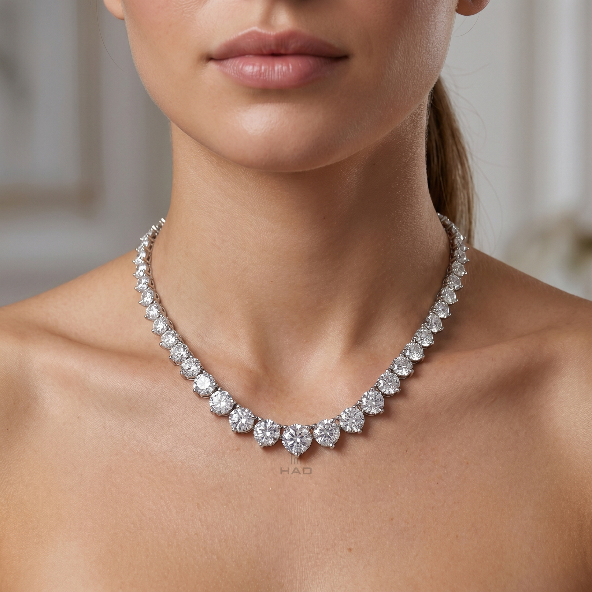 Lab Grown Diamond Round Shape Tennis Necklace
