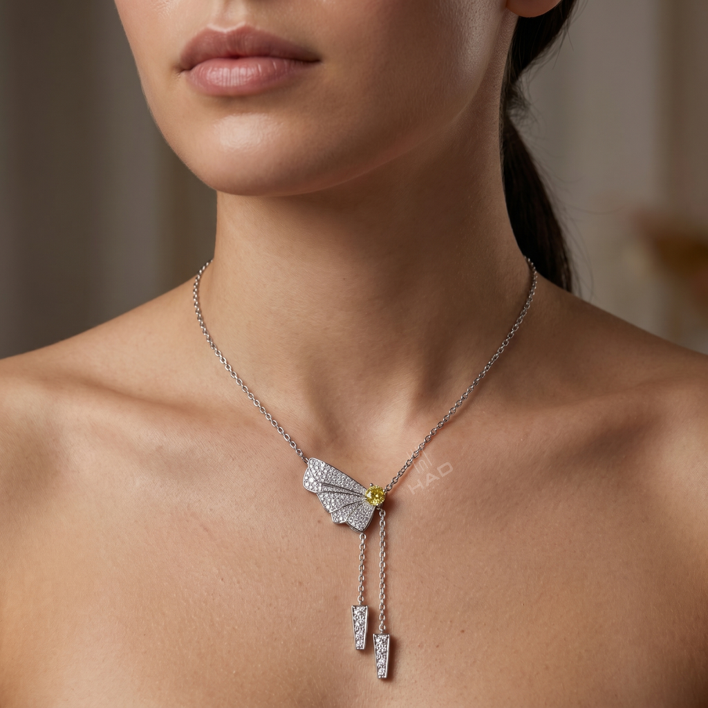 Yellow Cushion Diamond Pendant with Chain Necklace
