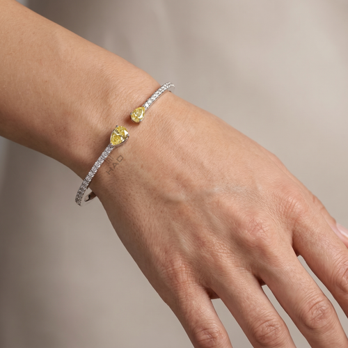 Double Yellow Pear Cut Lab Diamond Open Cuff Bracelet