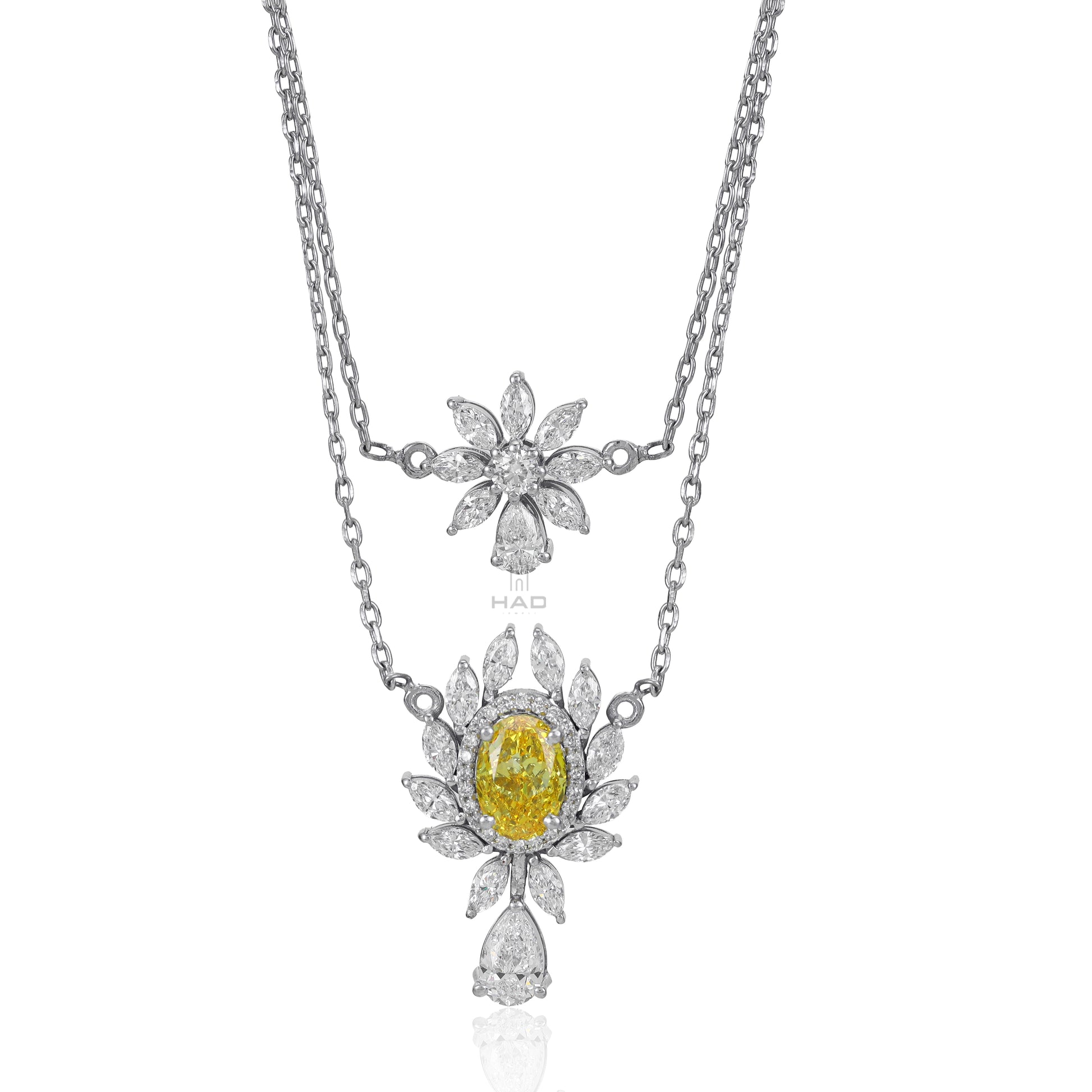 Yellow Oval Diamond Pendant with Chain Necklace