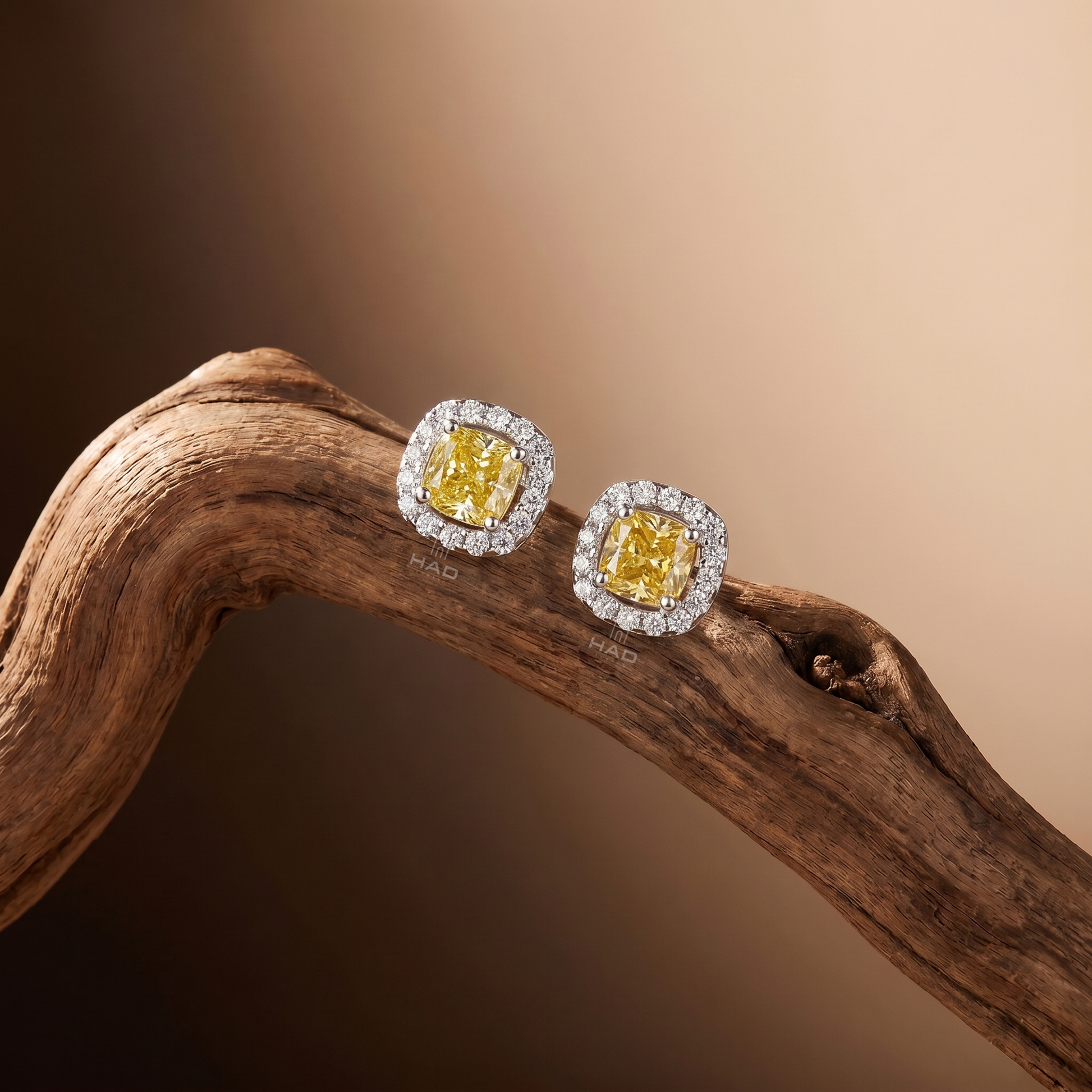 Canary Yellow Cushion Lab Diamond Pave Halo Stud Earrings