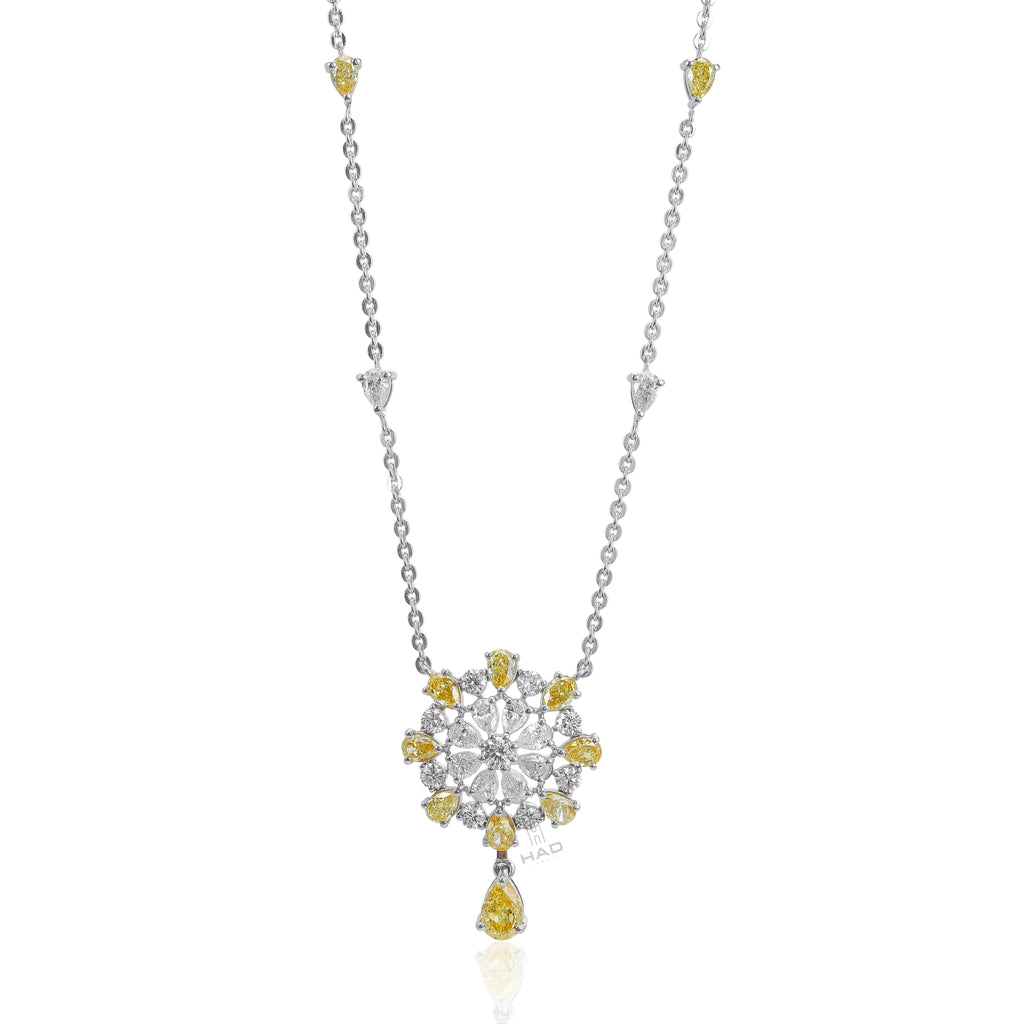 Multi Yellow Pear Lab Diamond Geometric Circle Pendant Chain Necklace