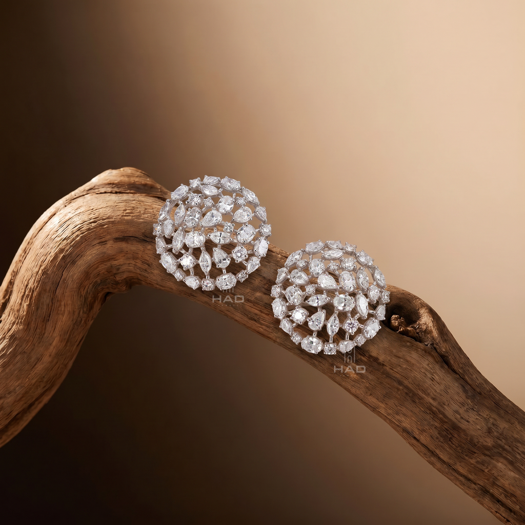 Mixed Cut Lab Diamond Geometric Disc Cluster Stud Earrings