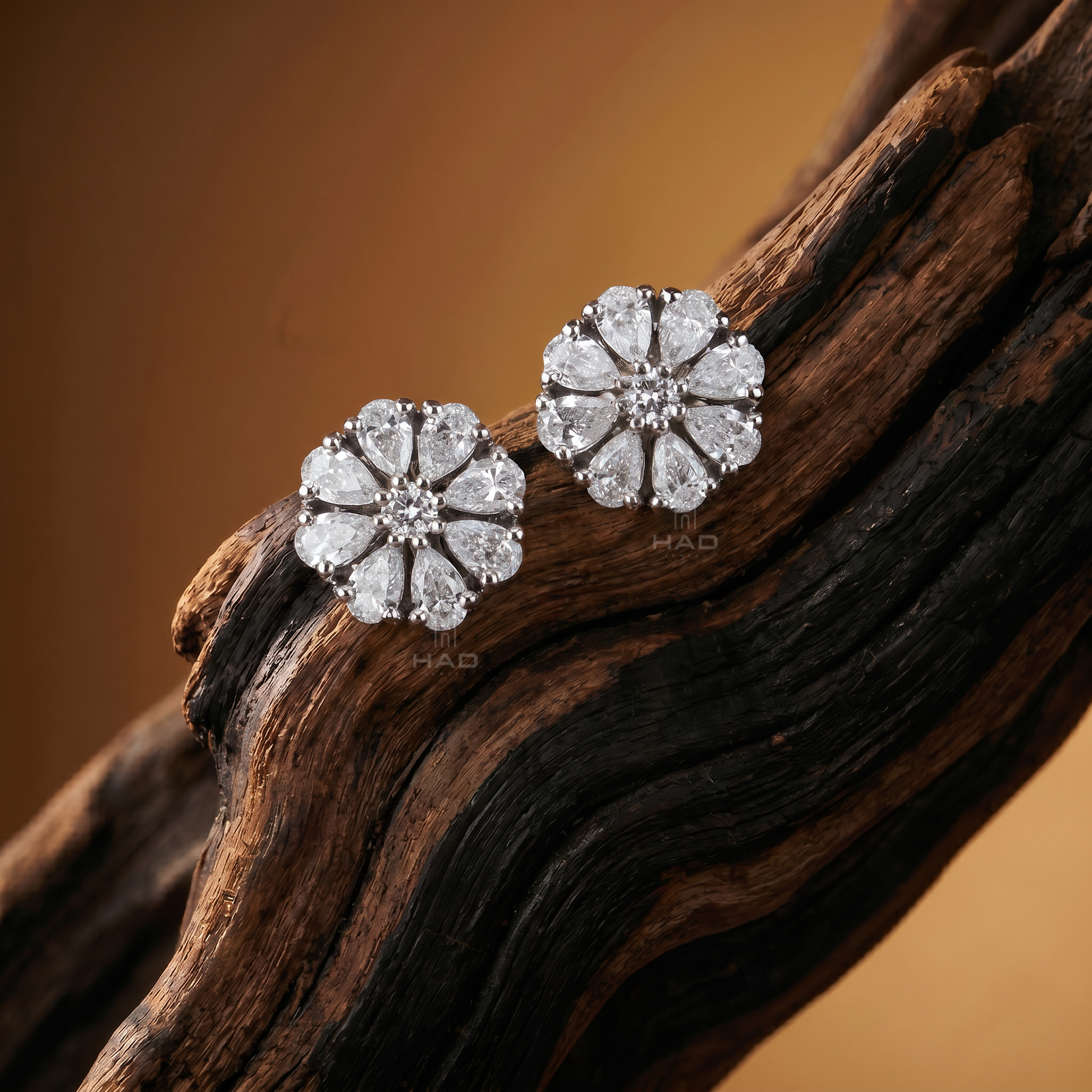 Pear Cut Lab Diamond Flower Rosette Cluster Stud Earrings