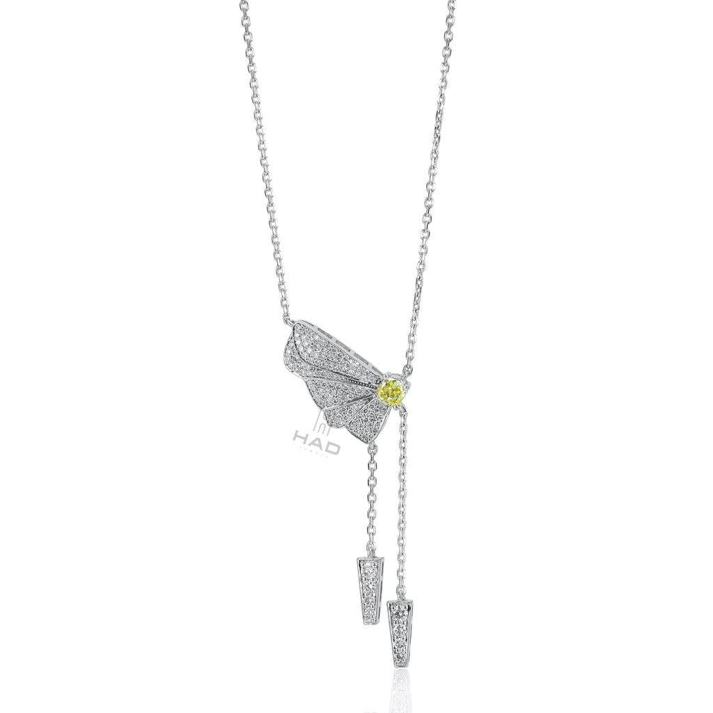 Yellow Cushion Diamond Pendant with Chain Necklace