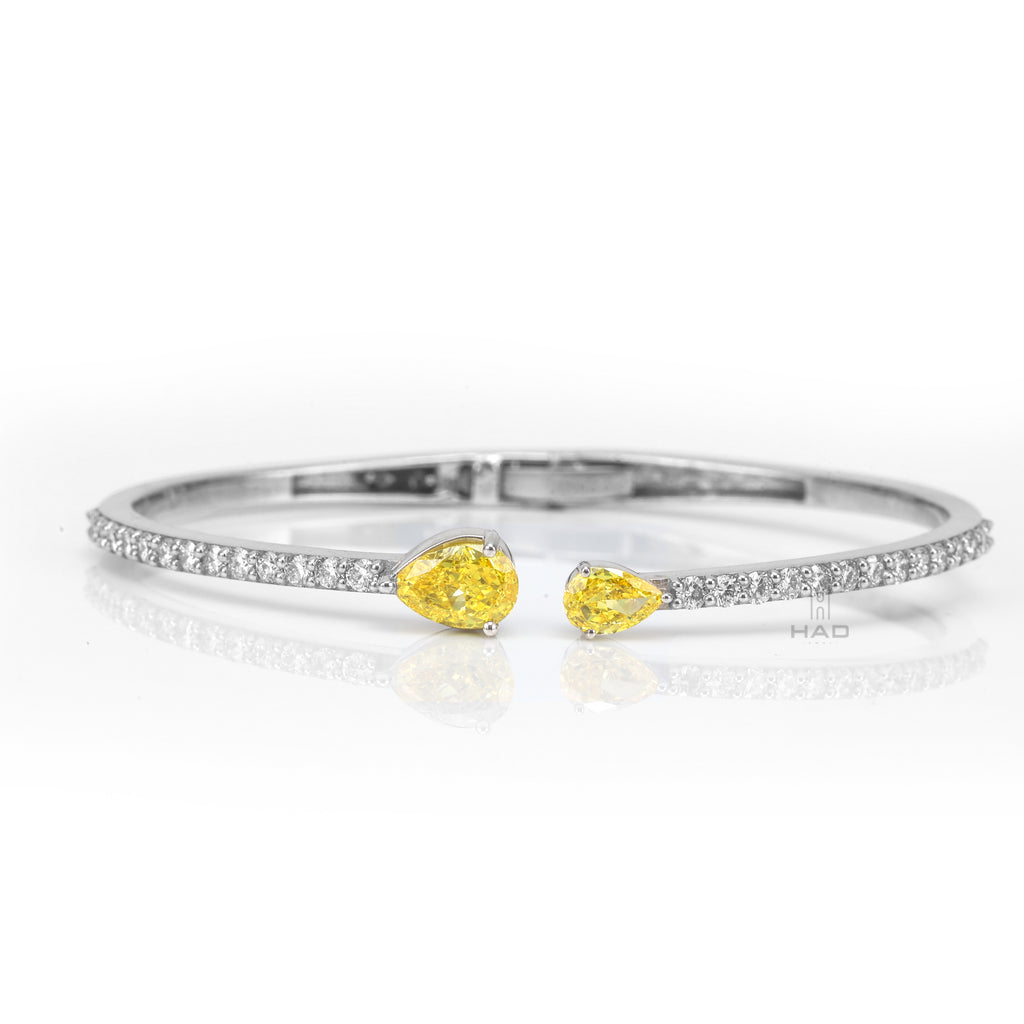 Double Yellow Pear Cut Lab Diamond Open Cuff Bracelet