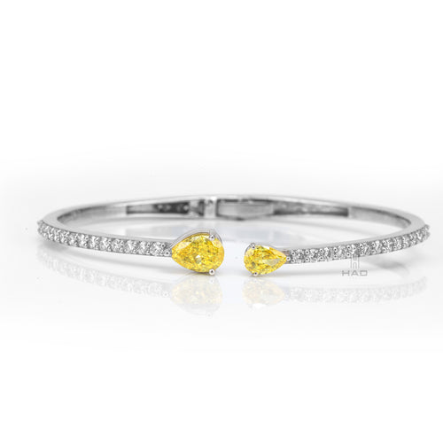 Double Yellow Pear Cut Lab Diamond Open Cuff Bracelet