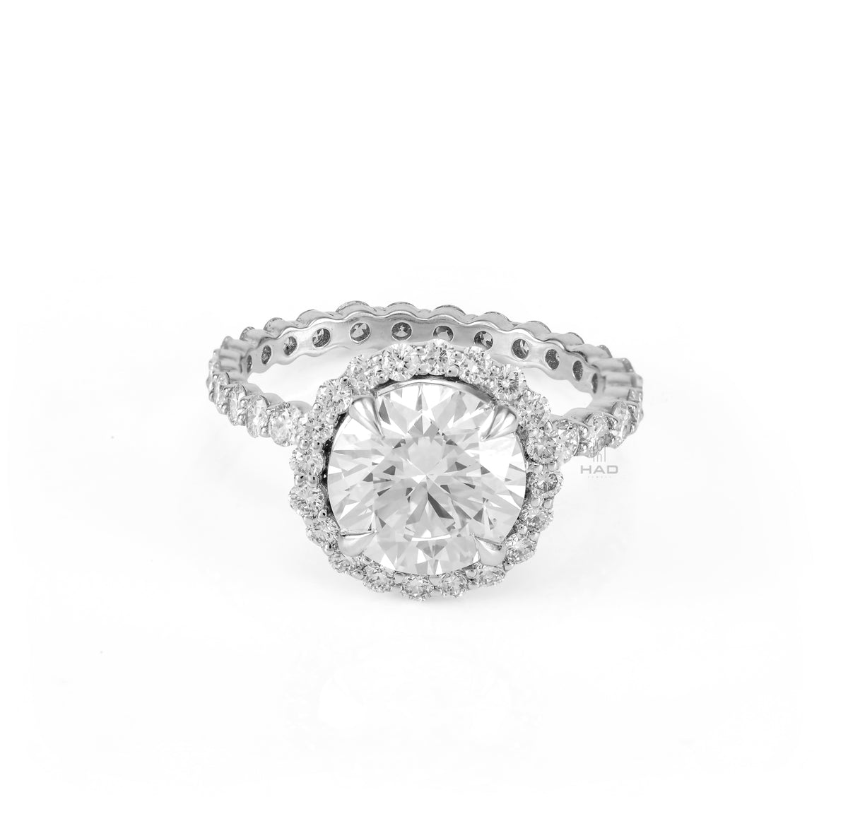 Round Brilliant Cut Lab Diamond Halo Engagement Ring with Eternity Band