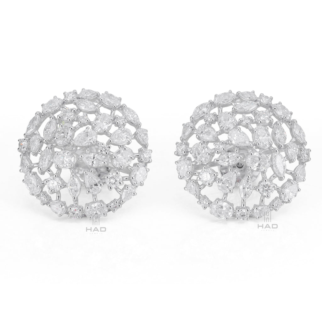 Mixed Cut Lab Diamond Geometric Disc Cluster Stud Earrings