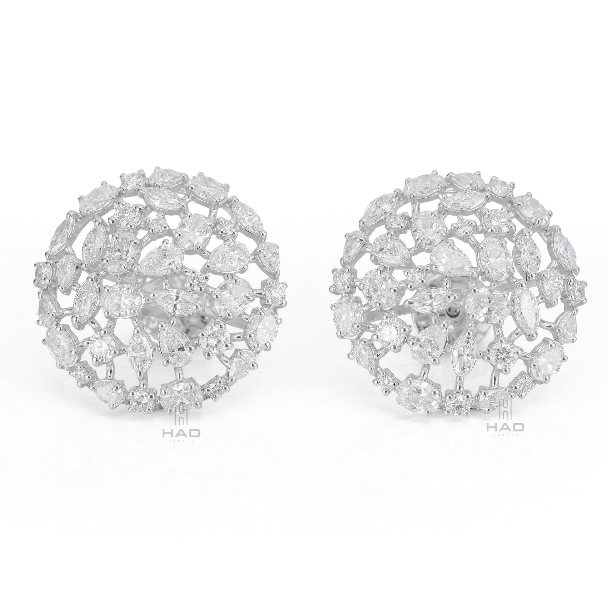 Mixed Cut Lab Diamond Geometric Disc Cluster Stud Earrings