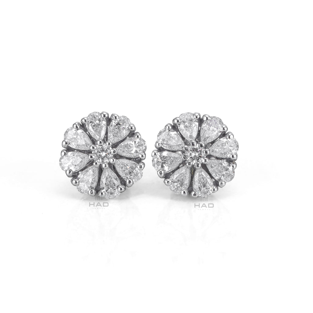 Pear Cut Lab Diamond Flower Rosette Cluster Stud Earrings