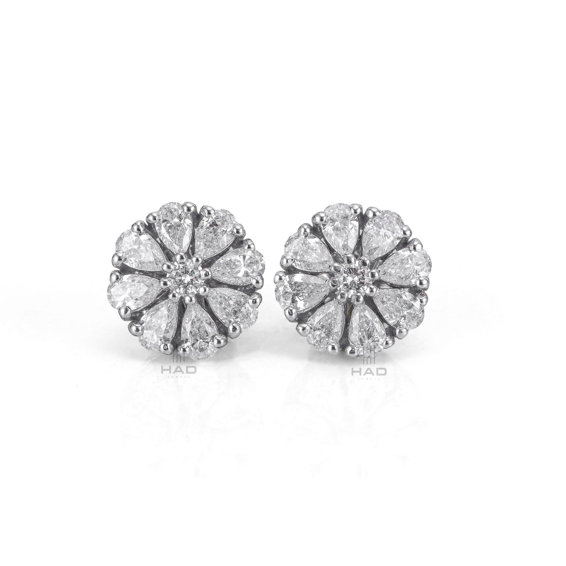 Pear Cut Lab Diamond Flower Rosette Cluster Stud Earrings