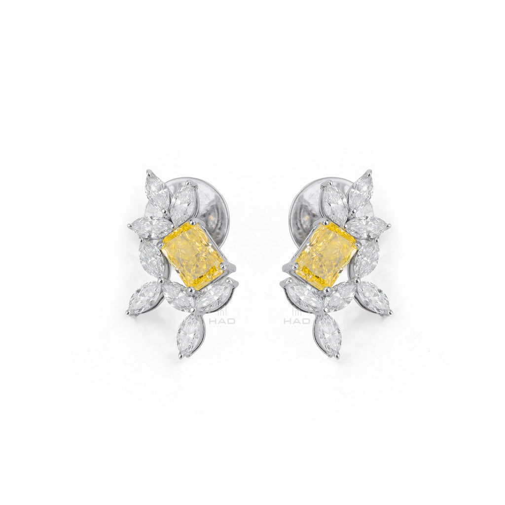 Yellow Radiant Lab Diamond Marquise Floral Branch Stud Earrings
