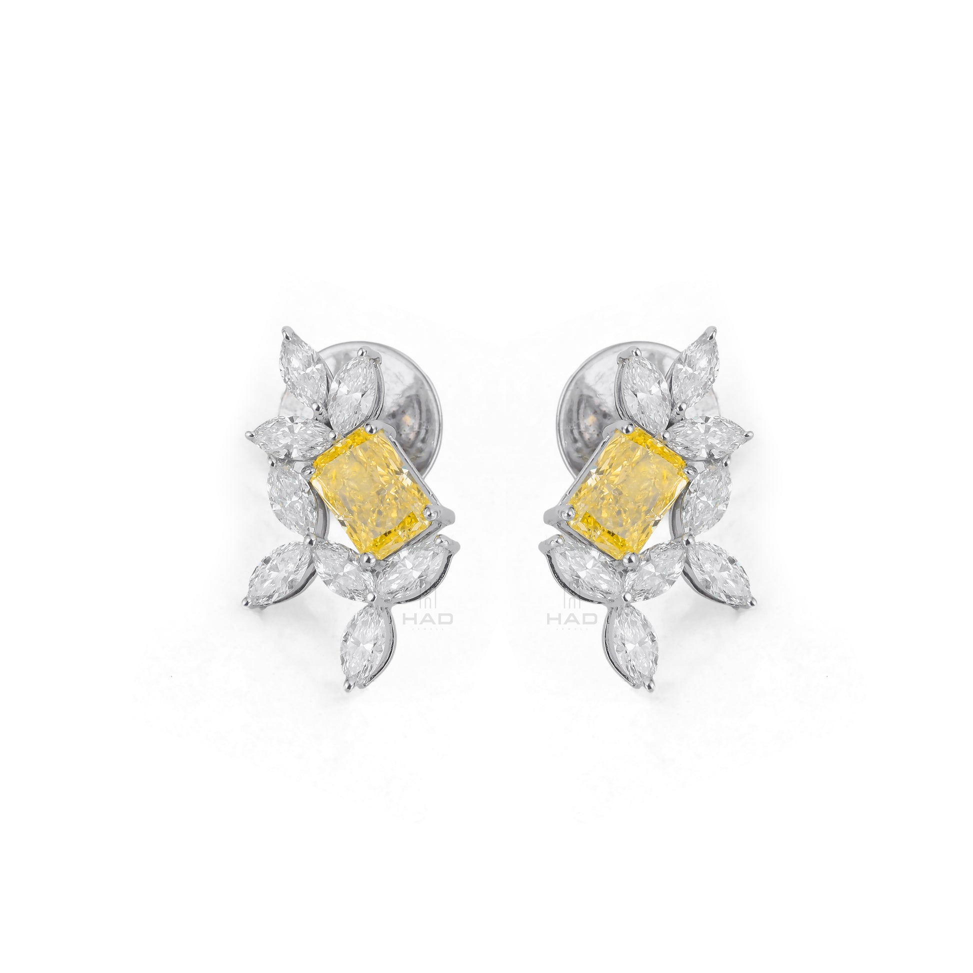 Yellow Radiant Lab Diamond Marquise Floral Branch Stud Earrings