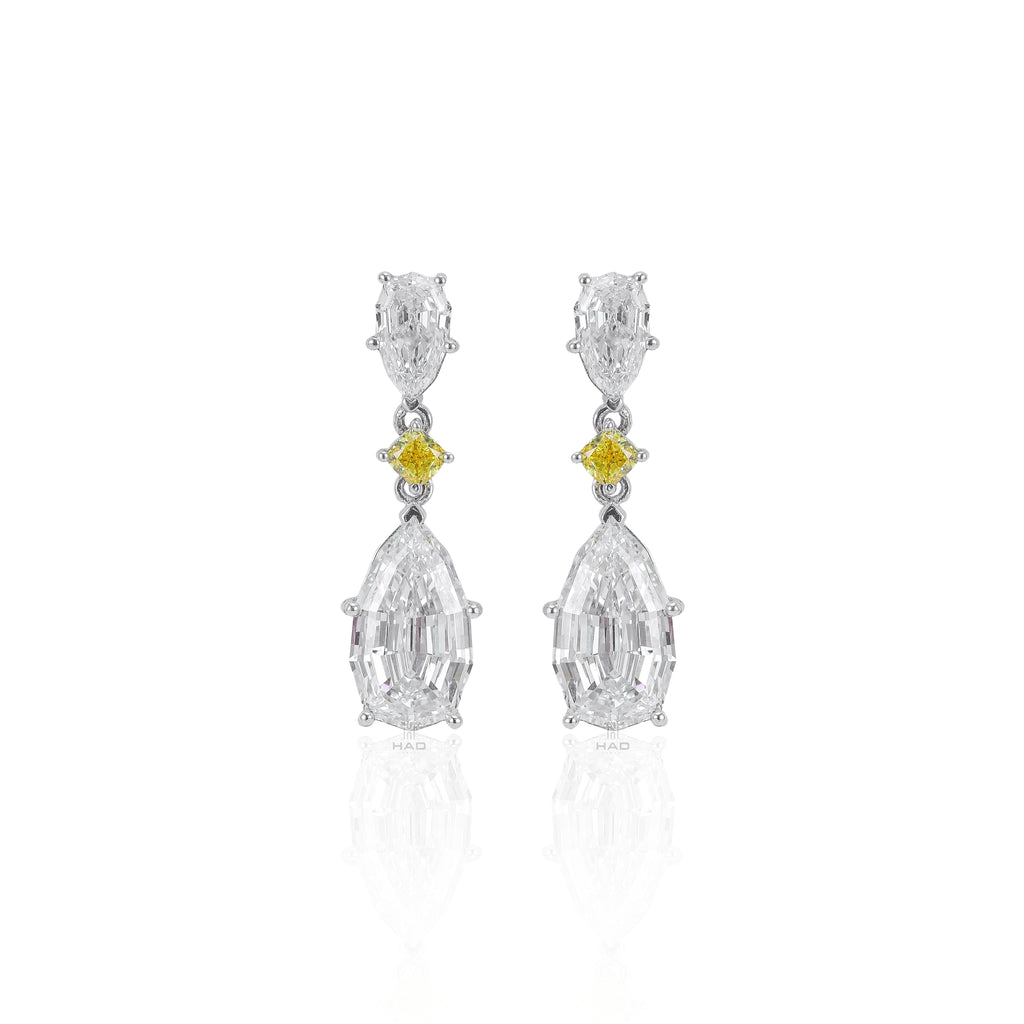 Double Pear Lab Grown Diamond Earrings with Yellow Round Link