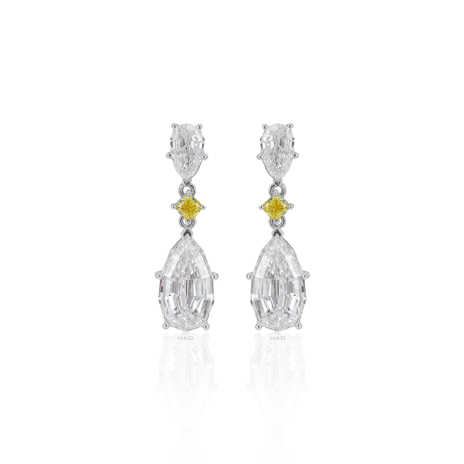 Double Pear Lab Grown Diamond Earrings with Yellow Round Link