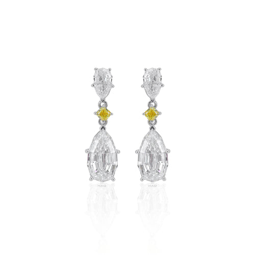 Double Pear Lab Grown Diamond Earrings with Yellow Round Link
