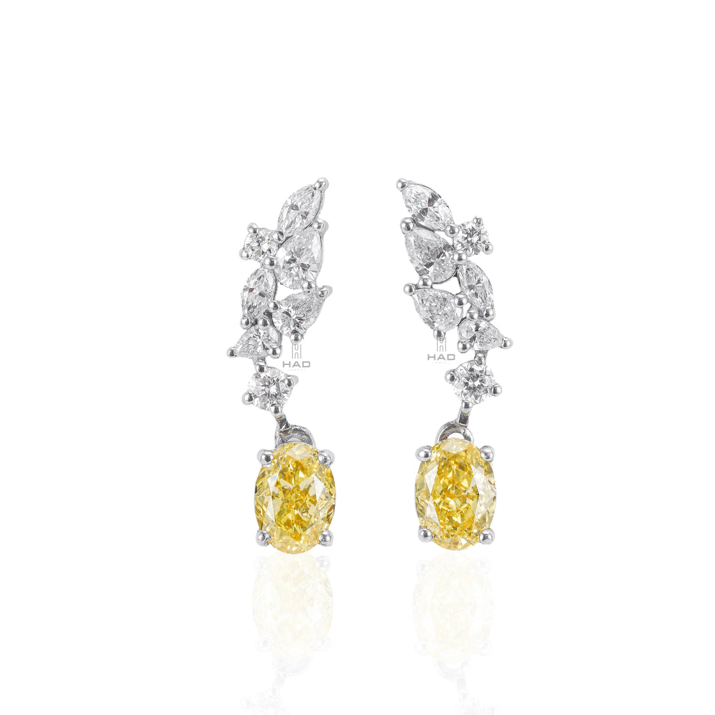 Oval Cut Yellow Lab Diamond Marquise Cluster Drop Earrings