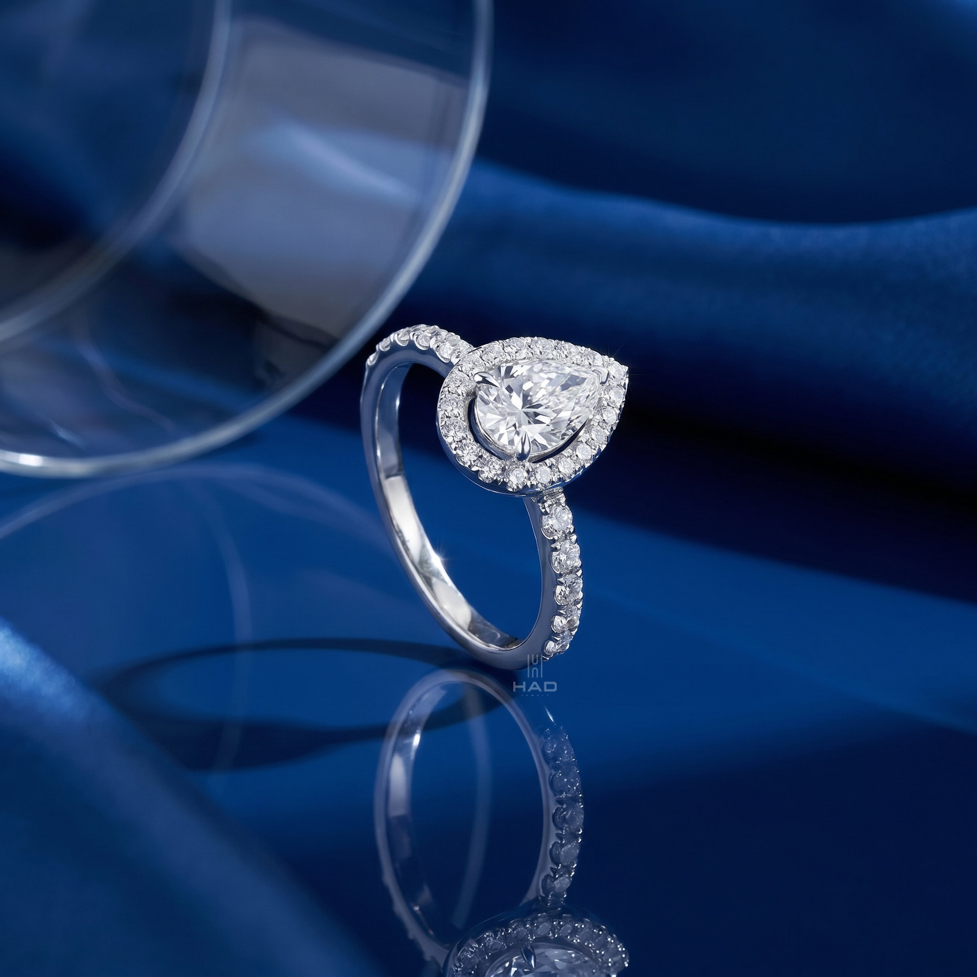 Pear Cut White Lab Diamond Engagement Ring with Eternity Band