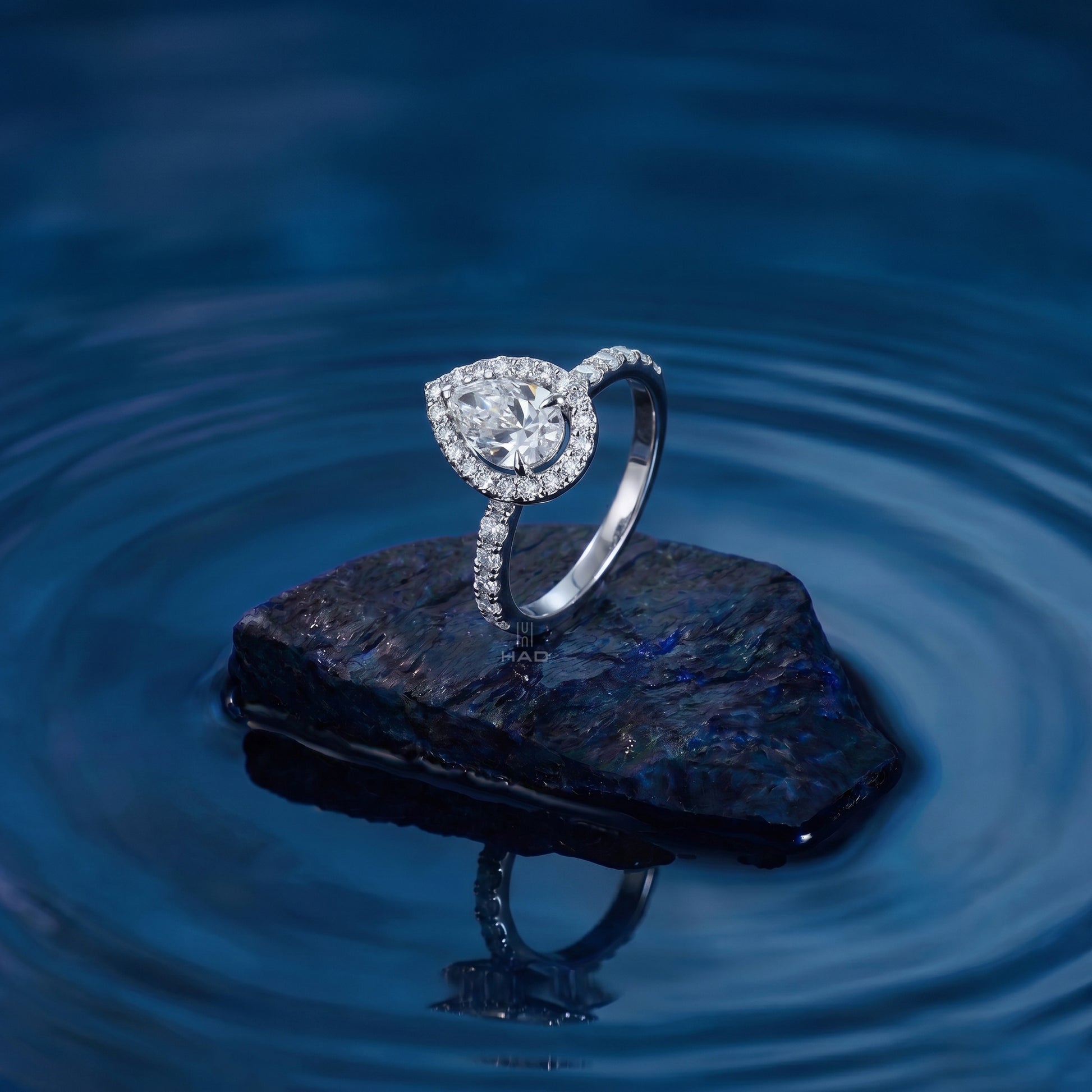 Pear Cut White Lab Diamond Engagement Ring with Eternity Band