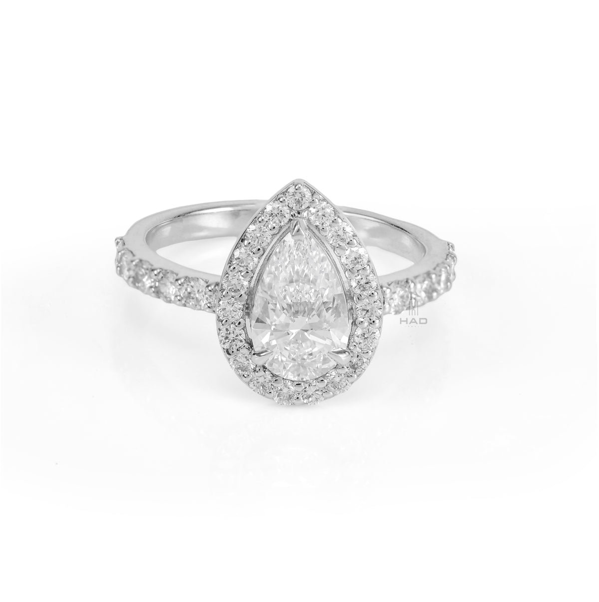 Pear Cut White Lab Diamond Engagement Ring with Eternity Band