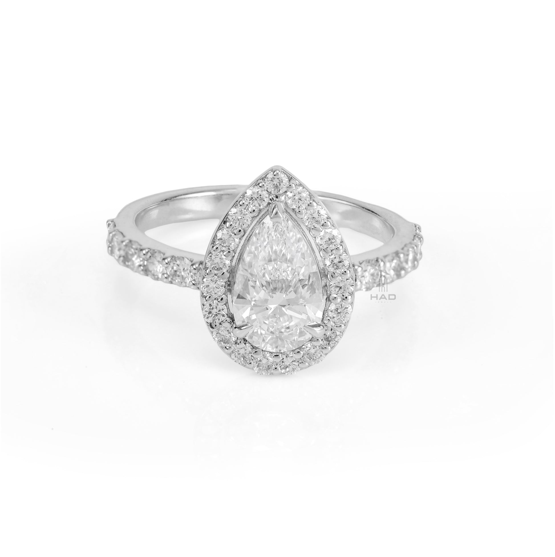 Pear Cut White Lab Diamond Engagement Ring with Eternity Band